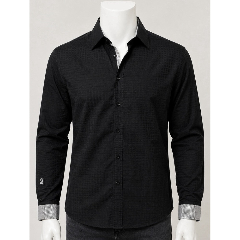 BUGACHI Men's Long Sleeve Shirt XL XLarge Black Dragon Ornaments Sexy Classy